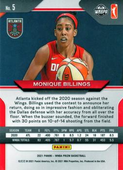 2021 Panini Prizm WNBA #5 Monique Billings Back