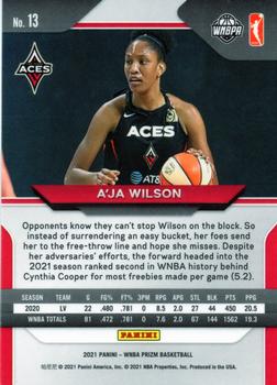 2021 Panini Prizm WNBA #13 A'ja Wilson Back