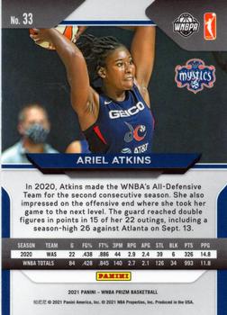 2021 Panini Prizm WNBA #33 Ariel Atkins Back