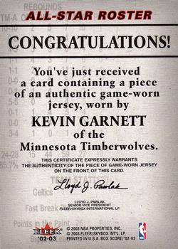 2002-03 Fleer Box Score - All-Stars Roster Game-Used #NNO Kevin Garnett / Shaquille O'Neal / Tim Duncan Back