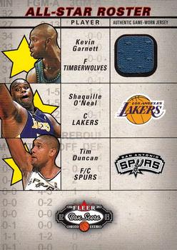 2002-03 Fleer Box Score - All-Stars Roster Game-Used #NNO Kevin Garnett / Shaquille O'Neal / Tim Duncan Front