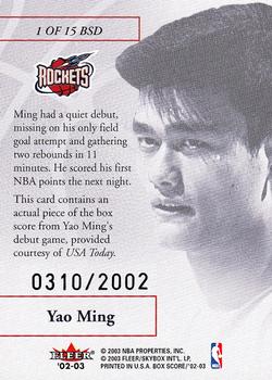 2002-03 Fleer Box Score - Box Score Debuts #1 BSD Yao Ming Back