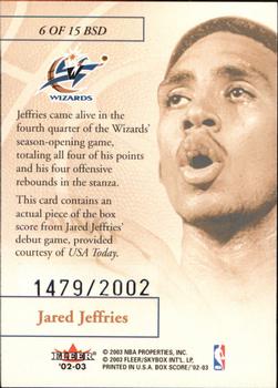 2002-03 Fleer Box Score - Box Score Debuts #6 BSD Jared Jeffries Back