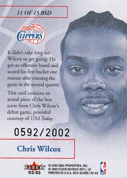 2002-03 Fleer Box Score - Box Score Debuts #11 BSD Chris Wilcox Back