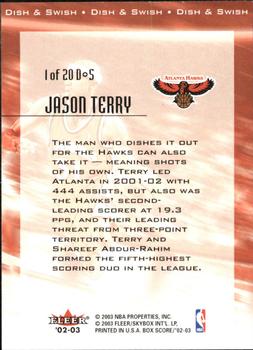 2002-03 Fleer Box Score - Dish and Swish #1 D&S Jason Terry Back