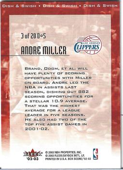 2002-03 Fleer Box Score - Dish and Swish #3 D&S Andre Miller Back