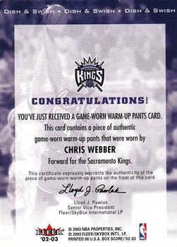 2002-03 Fleer Box Score - Dish and Swish Memorabilia #NNO Chris Webber Back