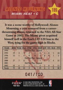 2002-03 Fleer Box Score - First Edition #189 Alonzo Mourning Back
