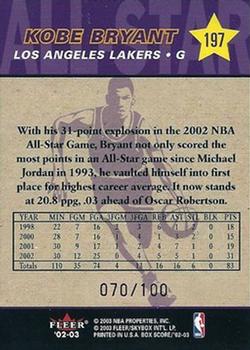 2002-03 Fleer Box Score - First Edition #197 Kobe Bryant Back