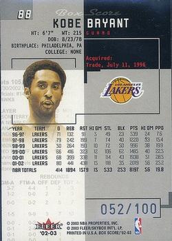 2002-03 Fleer Box Score - First Edition #88 Kobe Bryant Back