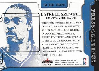 2002-03 Fleer Box Score - Press Clippings #14PC Latrell Sprewell Back