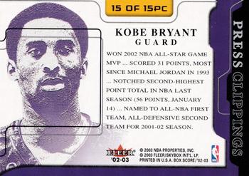 2002-03 Fleer Box Score - Press Clippings #15PC Kobe Bryant Back