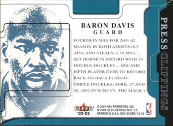 2002-03 Fleer Box Score - Press Clippings Memorabilia #NNO Baron Davis Back