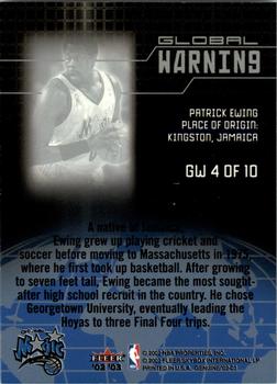 2002-03 Fleer Genuine - Global Warning #GW 4 Patrick Ewing Back