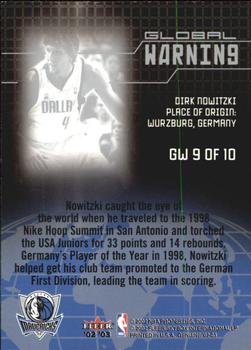 2002-03 Fleer Genuine - Global Warning #GW 9 Dirk Nowitzki Back