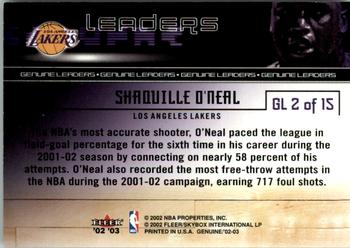 2002-03 Fleer Genuine - Leaders #GL 2 Shaquille O'Neal Back