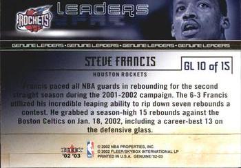 2002-03 Fleer Genuine - Leaders #GL 10 Steve Francis Back