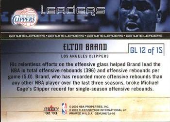 2002-03 Fleer Genuine - Leaders #GL 12 Elton Brand Back