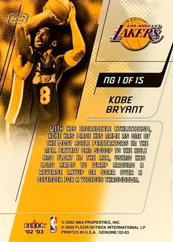 2002-03 Fleer Genuine - Names of the Game #NG 1 Kobe Bryant Back