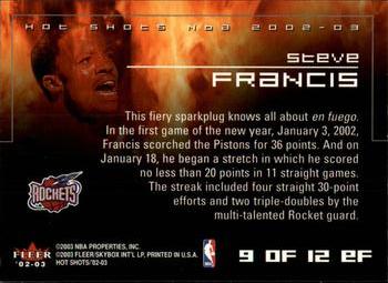 2002-03 Fleer Hot Shots - En Fuego #9 EF Steve Francis Back