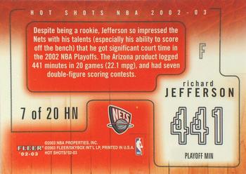 2002-03 Fleer Hot Shots - Hot Numbers #7 HN Richard Jefferson Back