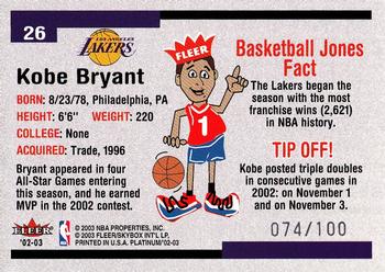 2002-03 Fleer Platinum - Platinum Finish #26 Kobe Bryant Back