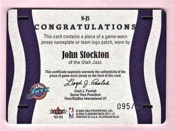 2002-03 Fleer Platinum - Nameplates #N-JS John Stockton Back