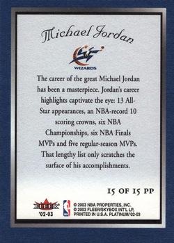 2002-03 Fleer Platinum - Platinum Portraits #15 PP Michael Jordan Back