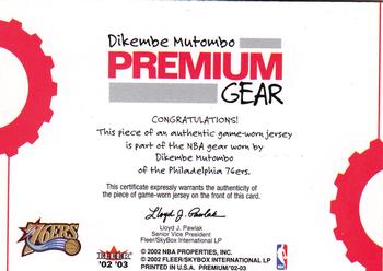 2002-03 Fleer Premium - Premium Gear #NNO Dikembe Mutombo Back