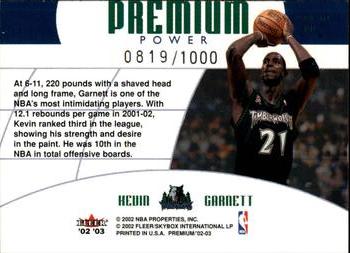 2002-03 Fleer Premium - Power #7 PP Kevin Garnett Back