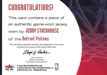 2002-03 Fleer Premium - Prime Time Game Used #NNO Jerry Stackhouse Back