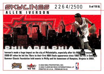 2002-03 Fleer Premium - Skylines #5 SL Allen Iverson Back