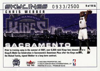 2002-03 Fleer Premium - Skylines #9 SL Chris Webber Back
