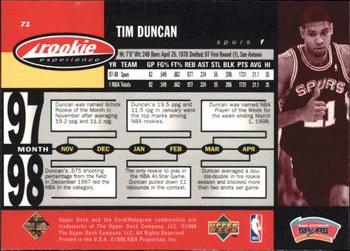 1998 Upper Deck Hardcourt #71 Tim Duncan Back