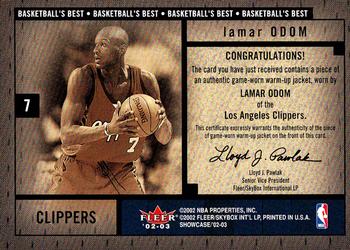 2002-03 Fleer Showcase - Basketball's Best Memorabilia #NNO Lamar Odom Back