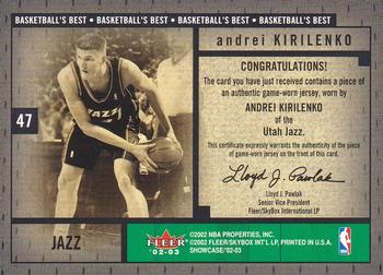 2002-03 Fleer Showcase - Basketball's Best Memorabilia #NNO Andrei Kirilenko Back