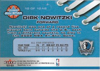 2002-03 Fleer Tradition - All-Stars #10AS Dirk Nowitzki Back