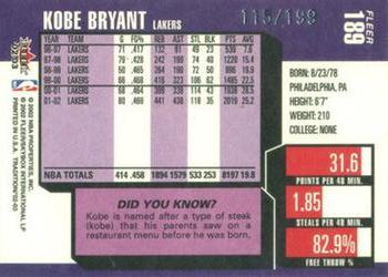 2002-03 Fleer Tradition - Crystal #189 Kobe Bryant Back