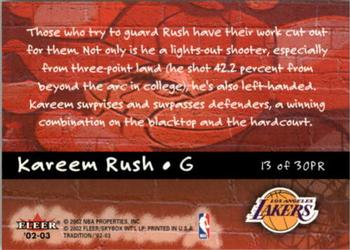 2002-03 Fleer Tradition - Playground Rules #13PR Kareem Rush Back