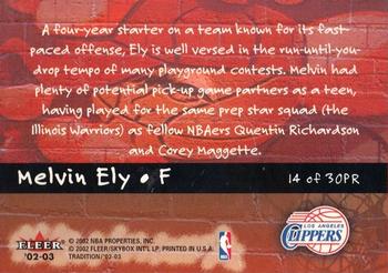 2002-03 Fleer Tradition - Playground Rules #14PR Melvin Ely Back