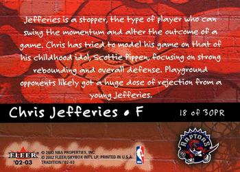 2002-03 Fleer Tradition - Playground Rules #18PR Chris Jefferies Back
