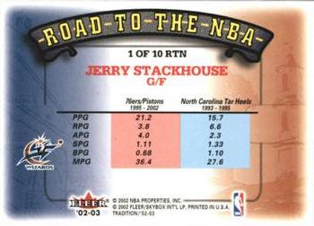2002-03 Fleer Tradition - Road to the NBA #1 RTN Jerry Stackhouse Back