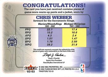 2002-03 Fleer Tradition - Road to the NBA Game-Used #NNO Chris Webber Back