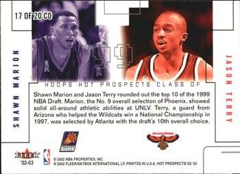 2002-03 Hoops Hot Prospects - Class Of #17 CO Shawn Marion / Jason Terry Back