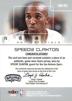 2002-03 Hoops Hot Prospects - Hot Materials #HM-SC Speedy Claxton Back