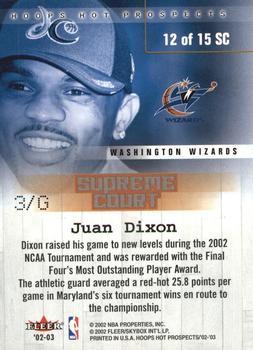 2002-03 Hoops Hot Prospects - Supreme Court #12 SC Juan Dixon Back
