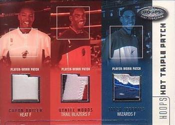 2002-03 Hoops Hot Prospects - Hot Triple Patch #TP-BWJ Caron Butler / Qyntel Woods / Jared Jeffries Front