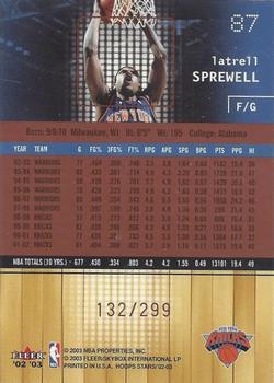 2002-03 Hoops Stars - Five-Star #87 Latrell Sprewell Back