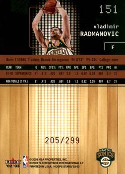 2002-03 Hoops Stars - Five-Star #151 Vladimir Radmanovic Back