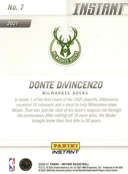 2020-21 Panini Instant NBA Milwaukee Bucks Champions Limited Edition #7 Donte DiVincenzo Back